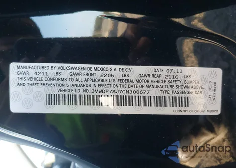 2012 Volkswagen Jetta 2.5L Se from USA, damaged, VIN 3VWDP7AJ7CM300677